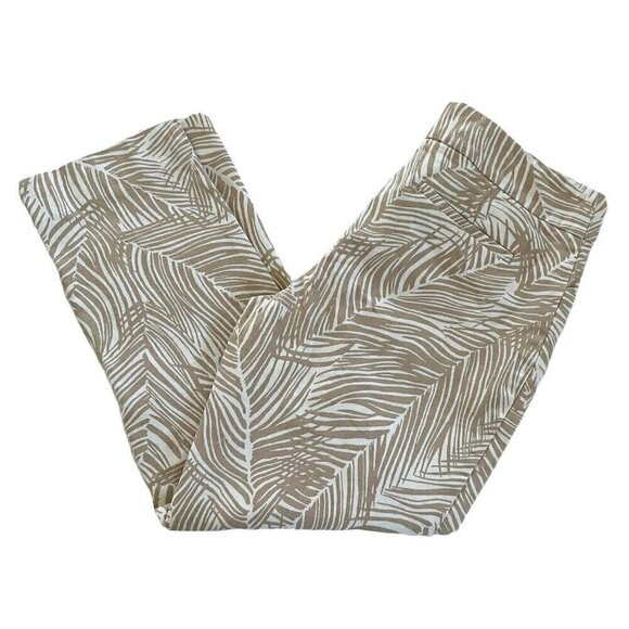 Talbots Modern Fit Crop Pants Women's Size 6 Ivory Tan Palm Print Tropical - Picture 1 of 8